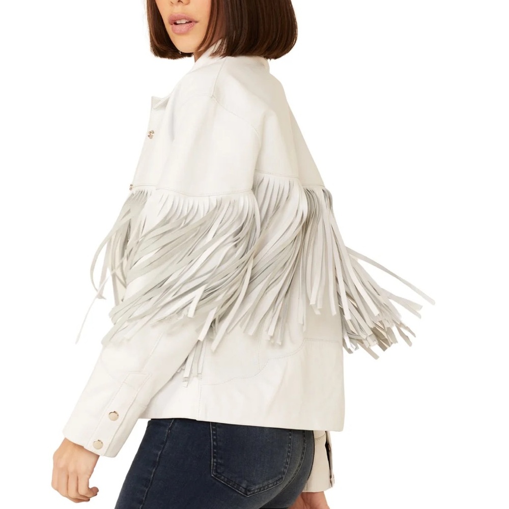 EUC Understated Leather Howling Moon White Fringe Western Leather Jacket L